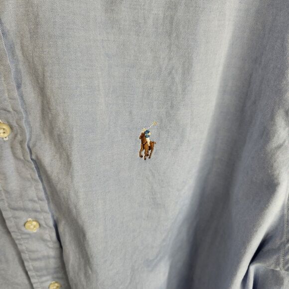 Ralph Lauren Mens Size 17-34‎ Yarmouth Cotton Button Down Oxford Shirt Blue FLAW - Picture 5 of 11